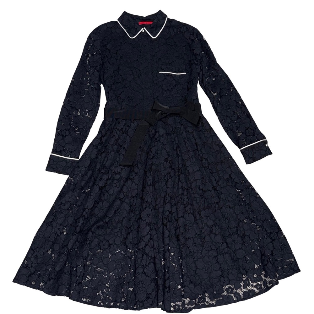 CH Carolina Herrera Floral Lace Peter Pan Collar Dress Women 10 Black Luxury - Picture 2 of 16